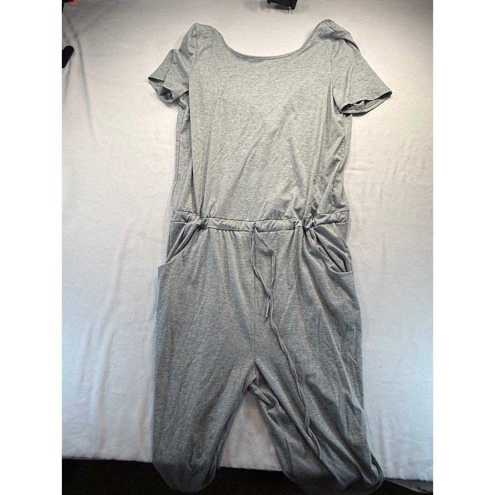 Womens Gray Jumpsuit XL Short Sleeve Drawstring Waist Heathered Knit Loungewear